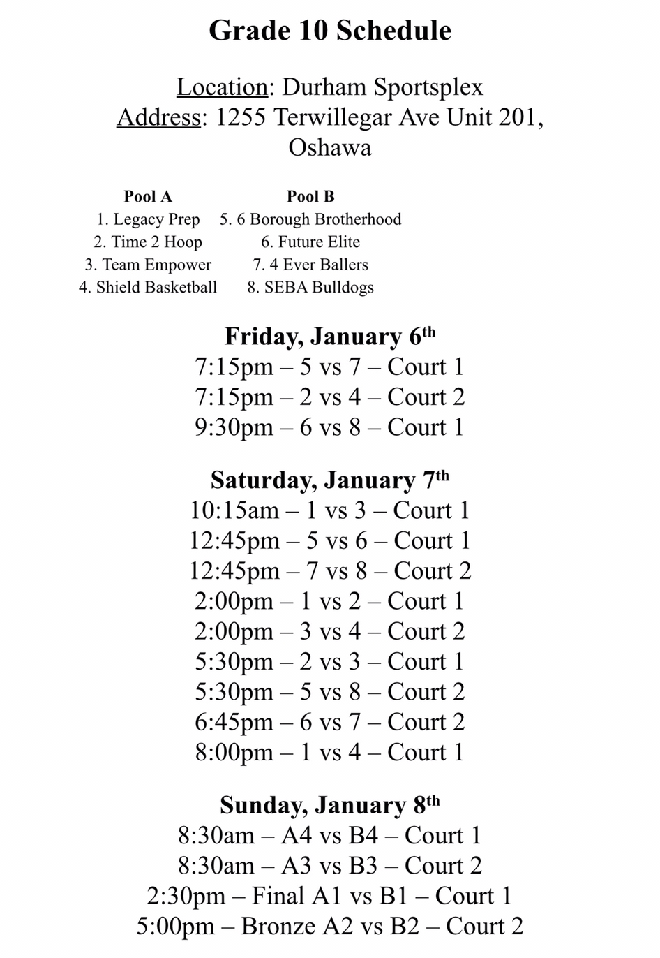 HOOP CROWN TOURNAMENT<br />
January 6-8th 2023